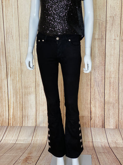 Logo Button Side Bell Bottom Jeans